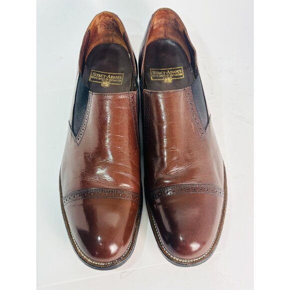 Stacy Adams Shoes Biscuit Brown Madison Loafer Leather 00017-02 Sz 13 D Cap Toe - Picture 4 of 12